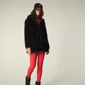 SAVE THE DUCK Woman Bridget Black Faux Fur Reversible Jacket S 2 M NWT